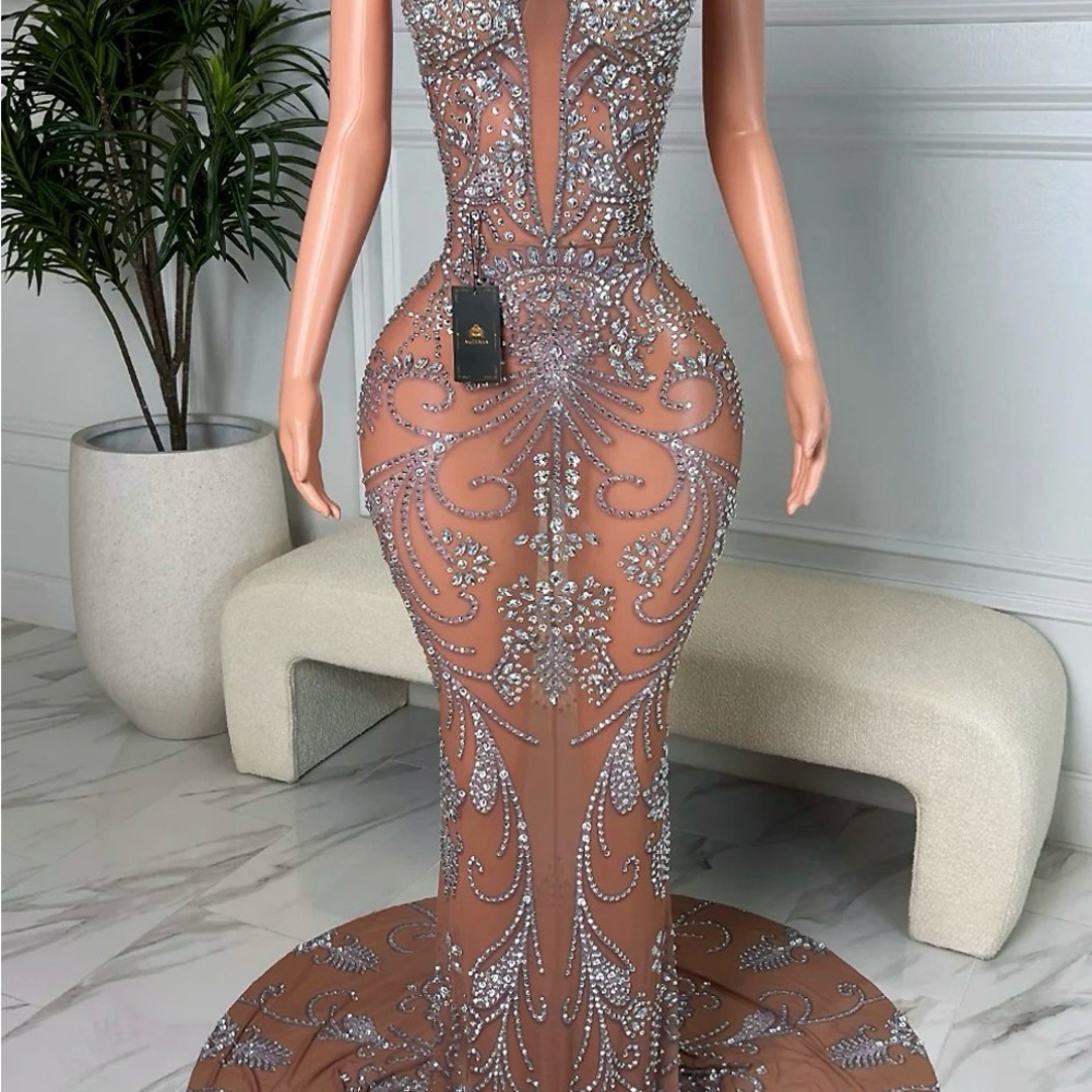 Stunning Silver Embellished Prom Birthday Gown